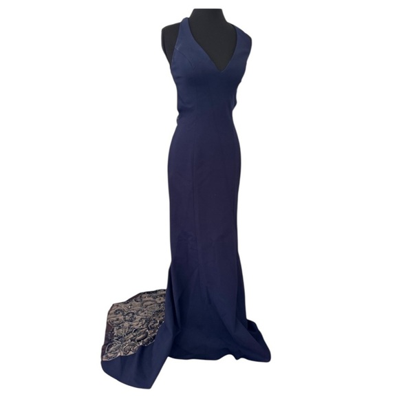 Sherri Hill FLAWED Maxi Evening Gown Full‎ Floor Length, Midnight Blue, Size 0 - Picture 4 of 16